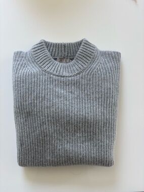 J. Crew Cashmere Light Gray Oversized Ribbed Crewneck Sweater